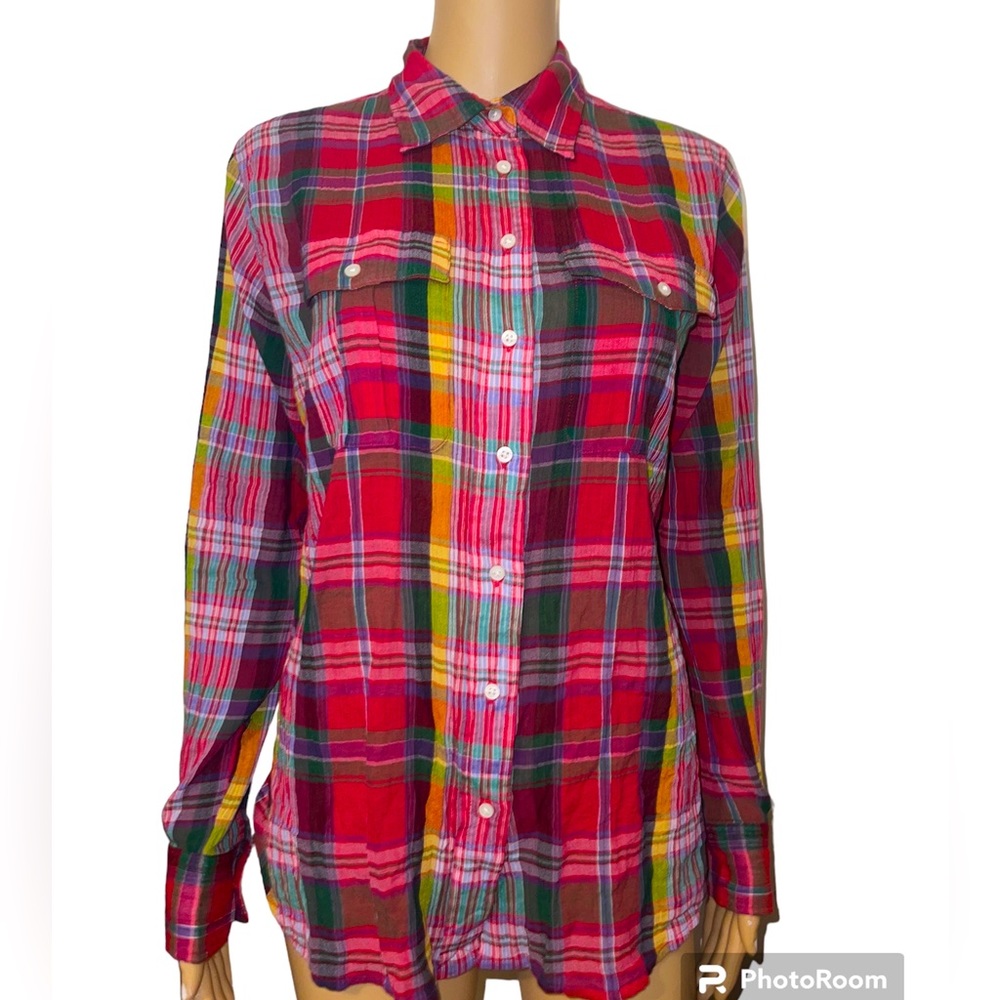 Lauren Ralph Lauren Plaid Button Up Top Cotton Women size S